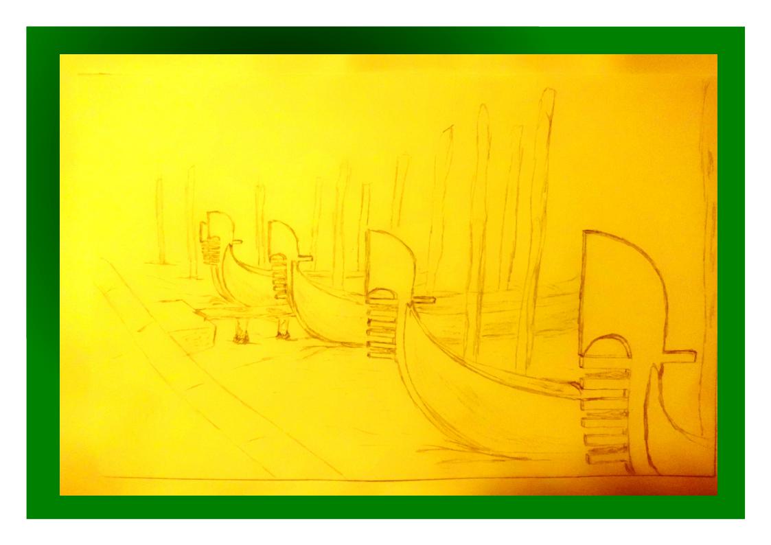 Disegno di gondole a Venezia su sfondo giallo